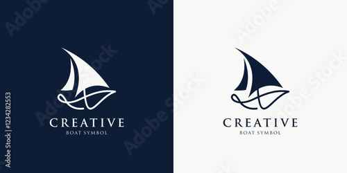 Sailboat continuous outline icon drawing  logo design template