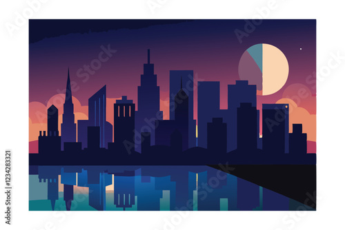 seattle skyline at sunset illustration