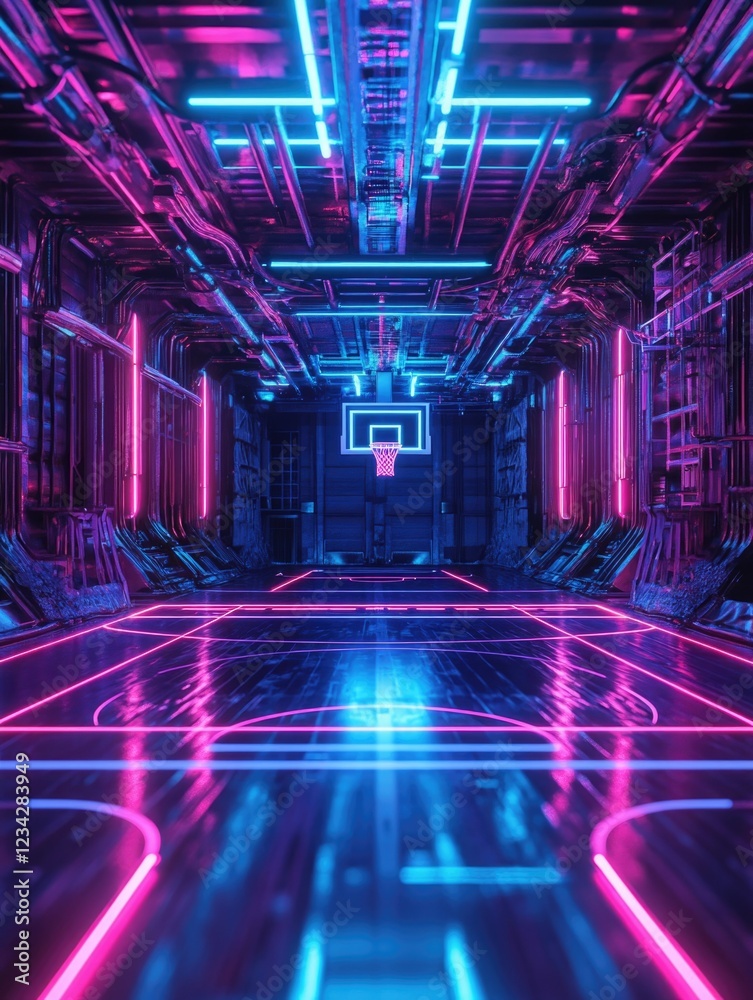 Naklejka premium Vibrant Cyberpunk Hallway