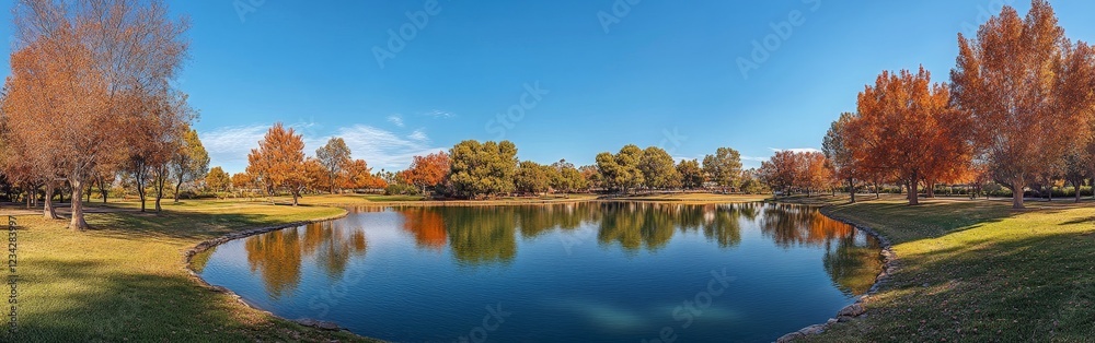A scenic autumn park with vibrant trees and a calm lake, creating a peaceful and picturesque atmosphere. A scenic autumn park with vibrant trees and a calm lake, creating a peaceful and picturesque atmosphere.