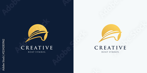 Jetboat with sun or moon logo design inspiration	