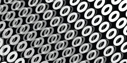 Halftone circles raster seamless pattern. Abstract geometric texture with different sized rings. Stylish monochrome background, gradient transition effect. vektor