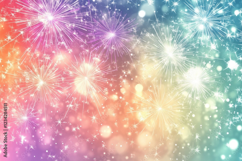 Festive Fireworks Display on Pastel Background Festive Fireworks Display on Pastel Background