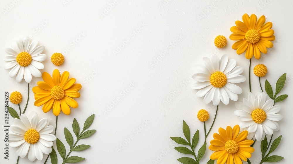 Fototapeta premium Elegant Paper Flowers On White Textured Background