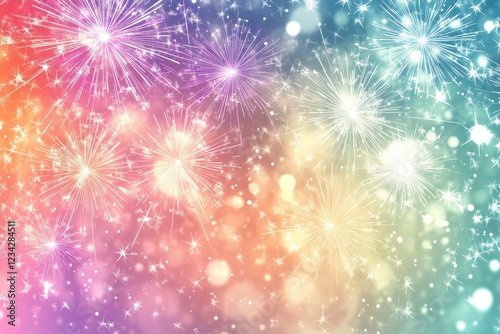 Festive Fireworks Display on Pastel Background photo