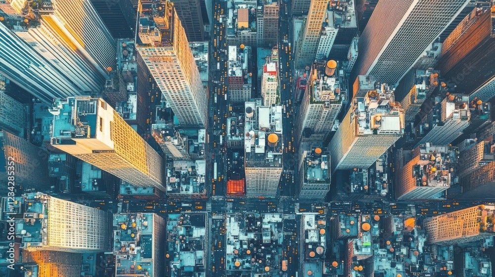 Obraz premium Aerial view bustling cityscape,