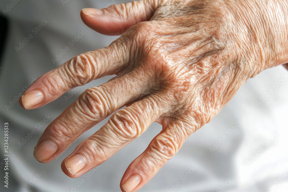 Fototapeta premium Hand of an elderly person showing deep wrinkles