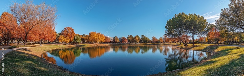 A scenic autumn park with vibrant trees and a calm lake, creating a peaceful and picturesque atmosphere. A scenic autumn park with vibrant trees and a calm lake, creating a peaceful and picturesque atmosphere.