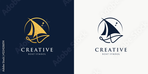 Sail Boat Ship Vessel , Sailing Adventure Travel Trip Transportation logo design