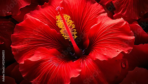 Very colorful seamless pattern of tropical red flowers