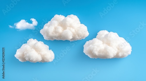 Fluffy White Clouds on Light Blue Background Minimalist Art