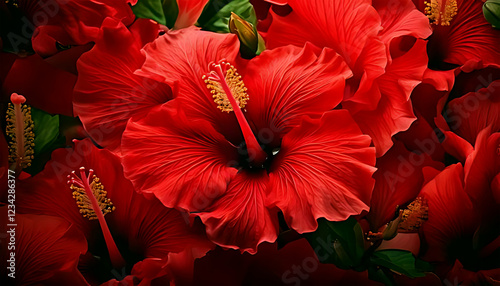 Very colorful seamless pattern of tropical red flowers