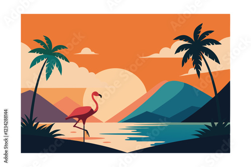 vector illustration of a tropical beach with palms