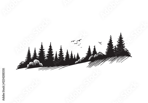 line of fir trees vector silhouette. hill of fir trees vector silhouette forest