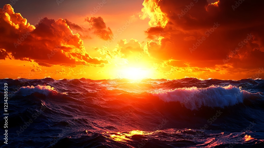 Fiery Ocean Sunset with Dramatic Clouds Fiery Ocean Sunset with Dramatic Clouds