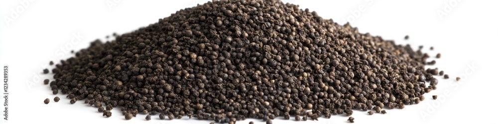 Close-up shot of black seeds scattered on a white background, perfect for highlighting textures and patterns Close-up shot of black seeds scattered on a white background, perfect for highlighting textures and patterns