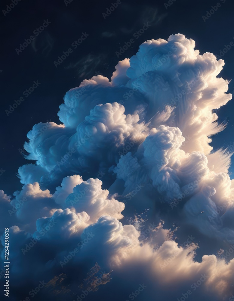 Naklejka premium Soft focus on a deep blue background with delicate wisps of cloud and warm light , cloudy sky, serene view, soft gradient