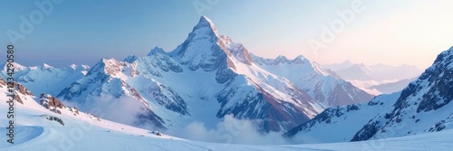Snowy peak with cime alpine innevate, frozen mist, frosty morning, mountain range, winter