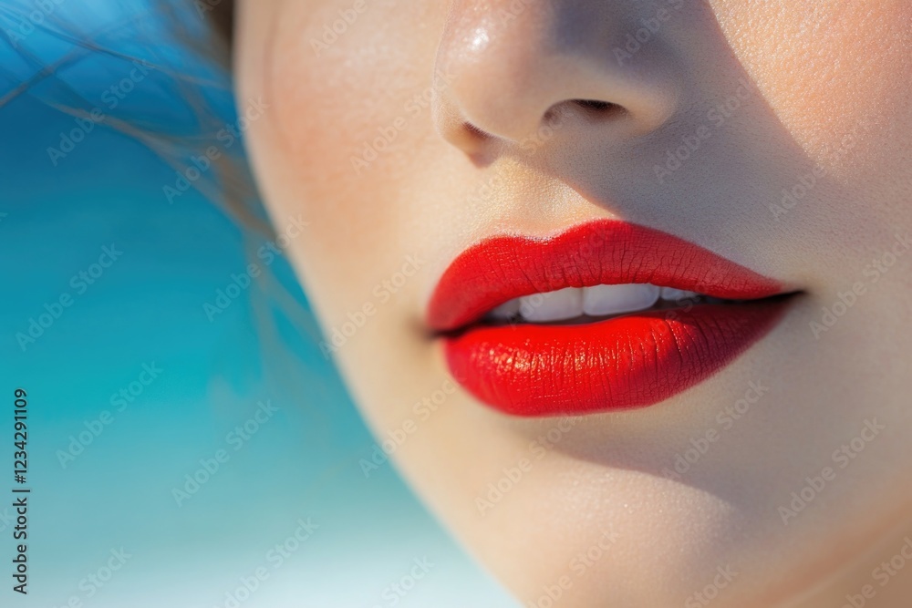 Fototapeta premium A close-up shot of a woman's face with bold, red lipstick