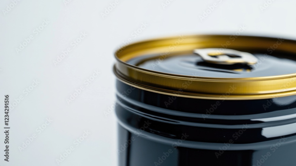 A detailed view of a black and gold can with decorative design and elegant shape A detailed view of a black and gold can with decorative design and elegant shape