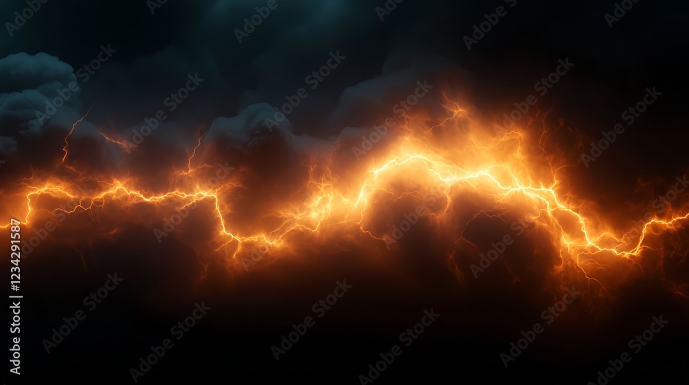 Fiery Orange Lightning Across Dark Clouds