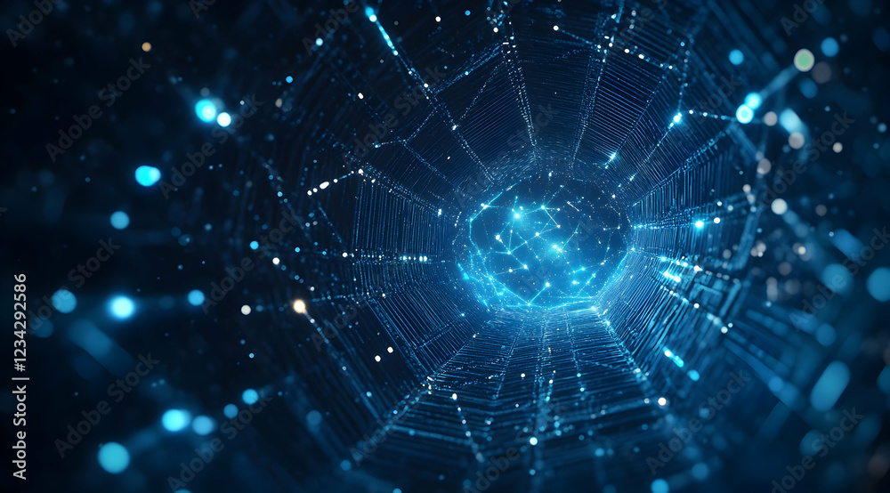 Blue technological background with hexagons and glowing lights for digital, tech, or science themes Blue technological background with hexagons and glowing lights for digital, tech, or science themes