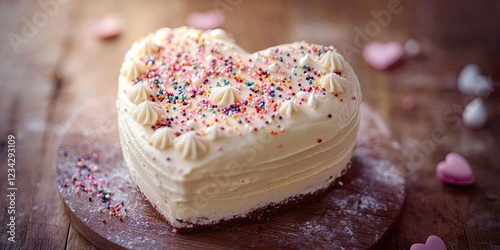 Delicious Buttercream Heart Cake with Piped Rosettes for Valentines Day photo