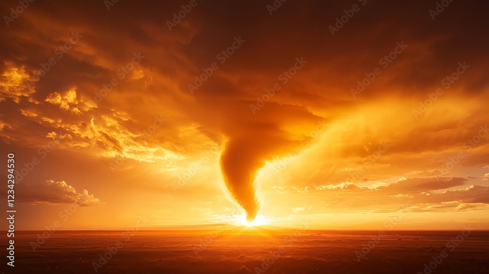 Fototapeta premium Fiery Orange Sunset Tornado over