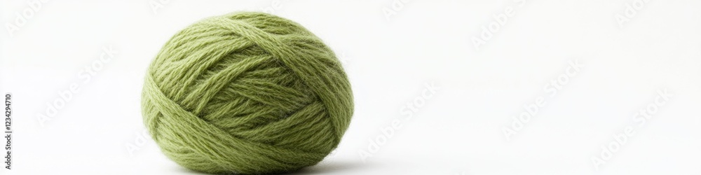 Fototapeta premium A small ball of green yarn on a clean white surface, perfect for crafts and DIY projects