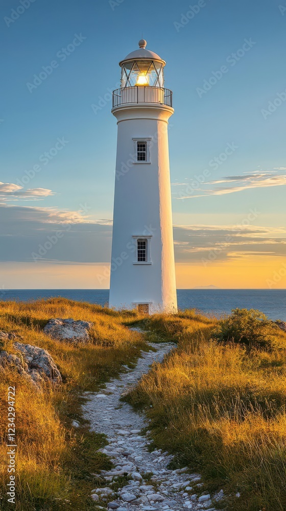 Design a landscape where a lighthouse symbolizes clear vision and guidance Design a landscape where a lighthouse symbolizes clear vision and guidance