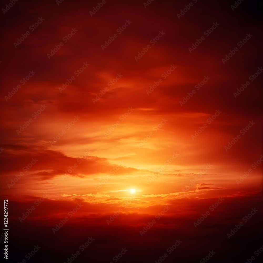 Fototapeta premium Fiery Red Sunset Sky Dramatic Cloudscape