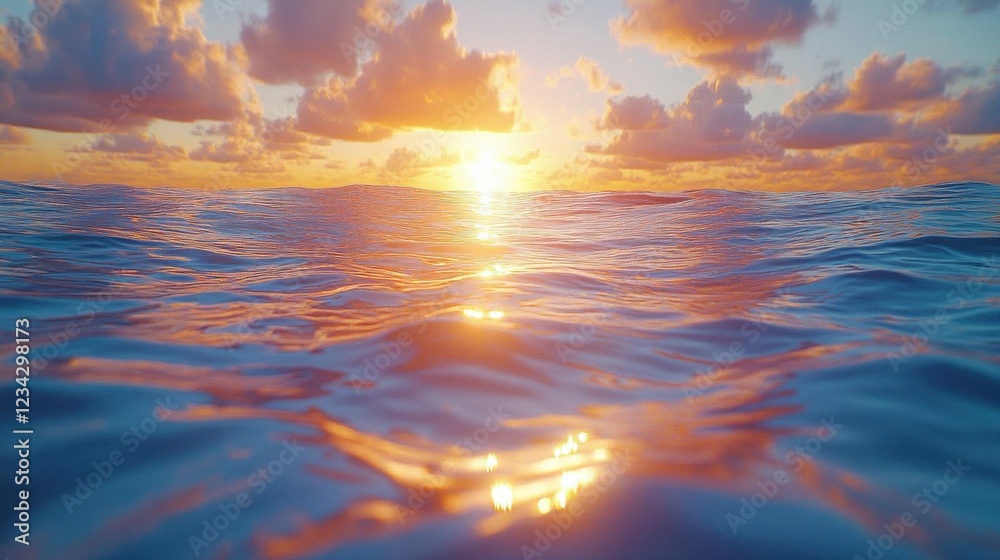 Vibrant Orange And Blue Sunset Over Calm Ocean Water Vibrant Orange And Blue Sunset Over Calm Ocean Water