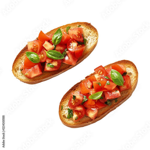 classic bruschetta with chopped tomatoes and basil, isolated on transparent background  