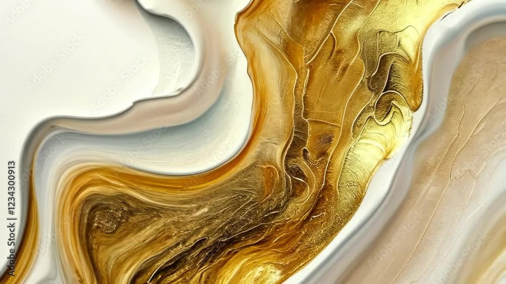 This animation showcases abstract formations with rich textures and vibrant colors. Golden and silver elements blend fluidly, creating a mesmerizing visual experience that captivates the viewer