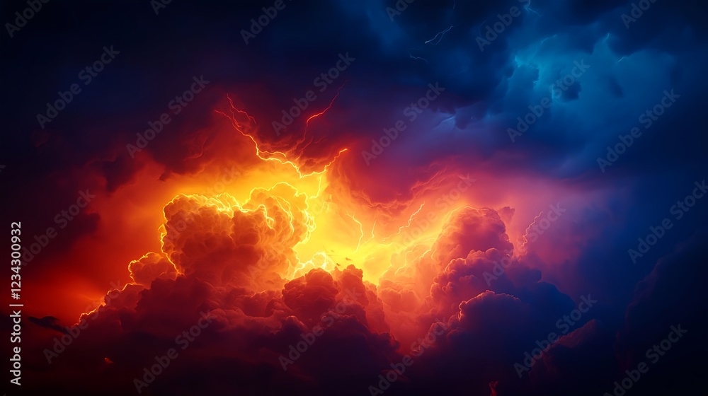 Fiery Storm Clouds Illuminated At Night Fiery Storm Clouds Illuminated At Night