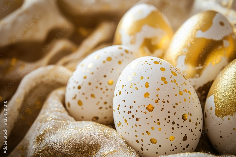 Luxurious golden easter eggs with elegant fancy decorations for festive celebrations. Happy Easter concept Luxurious golden easter eggs with elegant fancy decorations for festive celebrations. Happy Easter concept