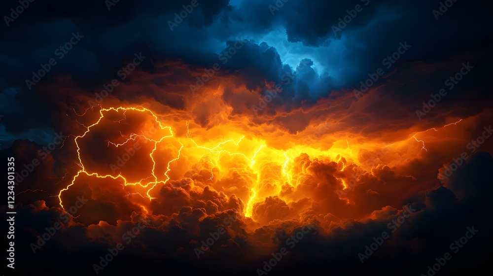 Fiery Storm Cloudscape at Night
