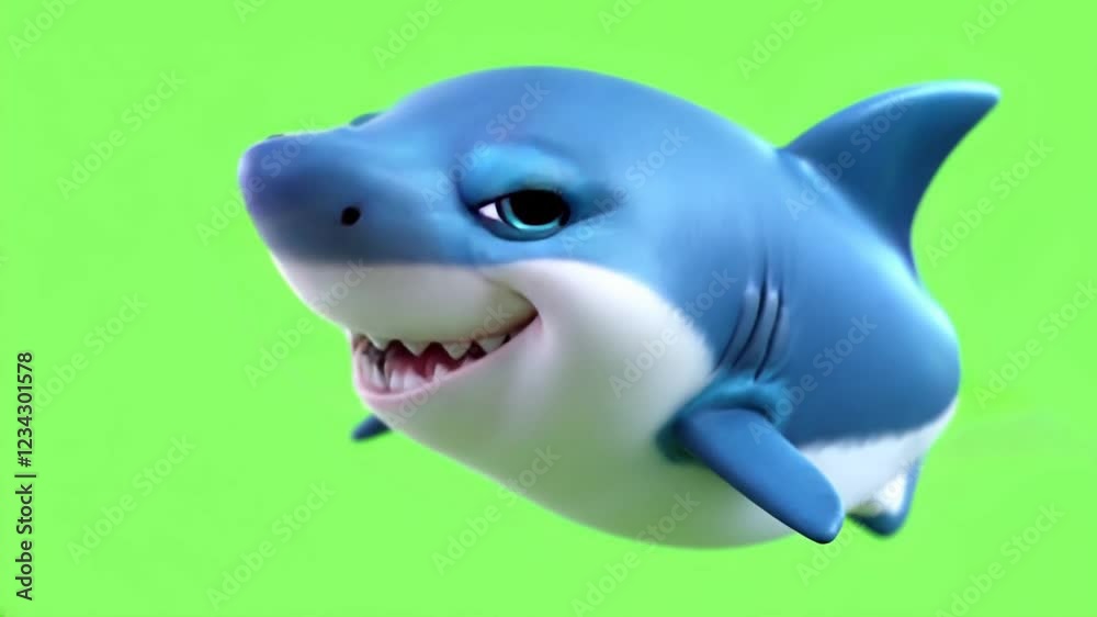 Smiling cartoon shark, green screen, animation, children's media