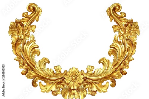 Luxury Gold Baroque Floral Ornament: Elegant Vintage Design Element for Invitations, Logos, Wedding Stationery, and Decorative Projects. Perfect for adding a touch of royal sophistication to photo