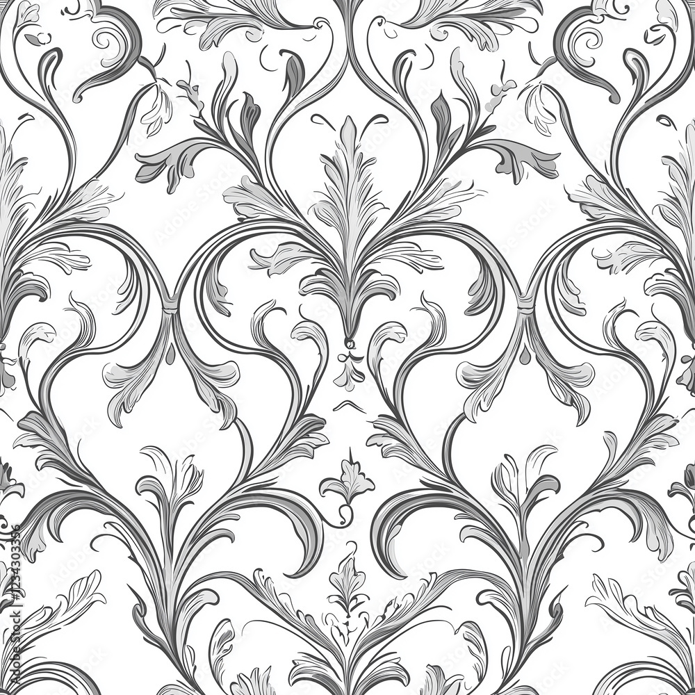 Elegant ornate floral seamless pattern motif design digital art monochrome interior decor aesthetic beauty