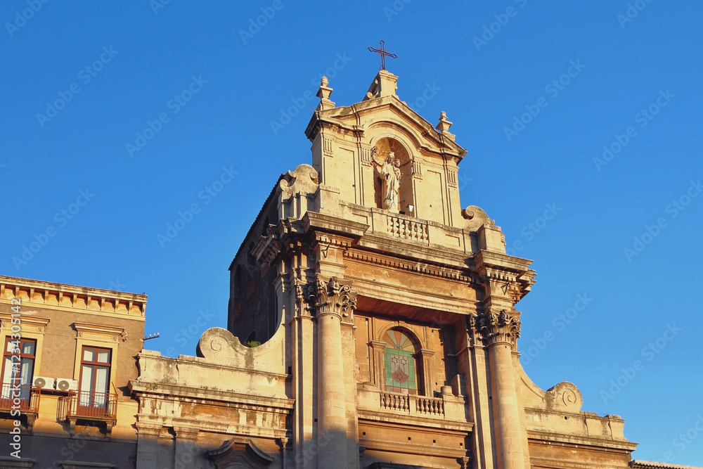 Fototapeta premium Central pediment of Cathedral of Holy Madonna del Carmine. Catania, Sicily, Italy