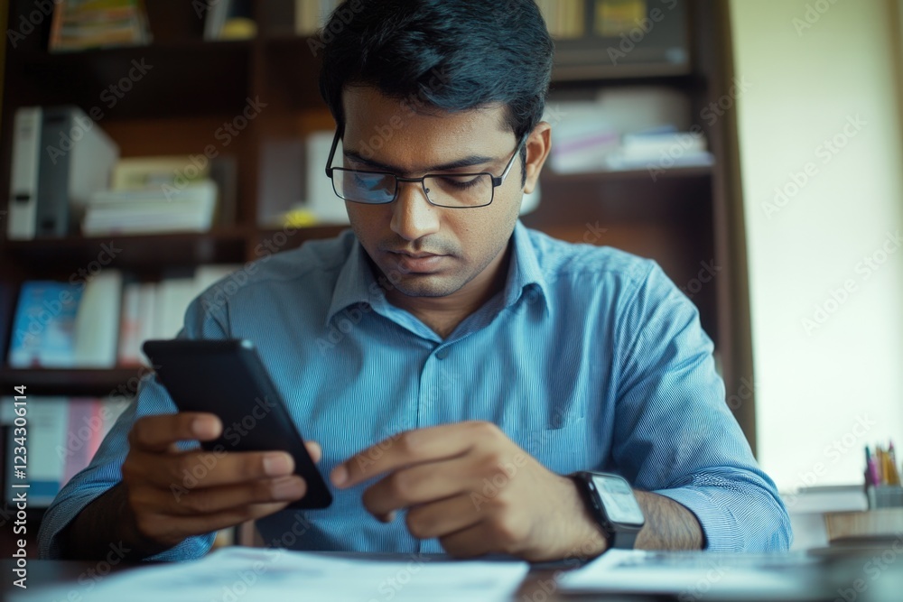 A person sitting at a table looking at their cell phone, possibly distracted or lost in thought A person sitting at a table looking at their cell phone, possibly distracted or lost in thought