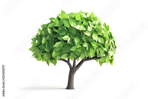 Geometric Green Tree: Minimalist Low Poly Nature Illustration, Simple Design, Perfect for Eco-Friendly Branding, Websites, App Design, and Nature-Themed Projects. Clean White Background,    