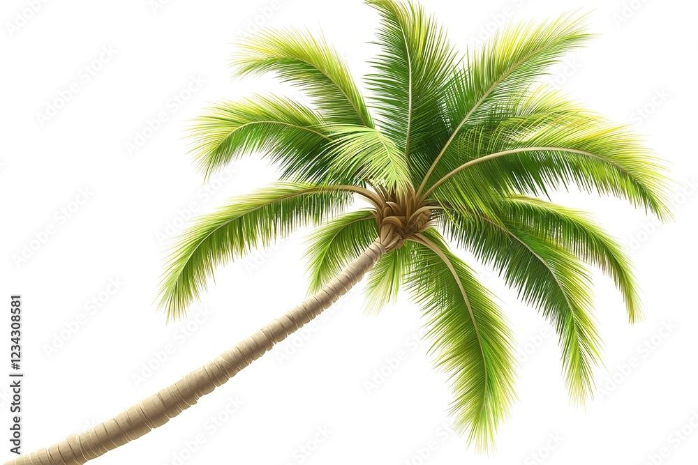 Fototapeta premium Majestic Tropical Palm Tree, Isolated on White: Perfect for Design Projects, Websites, and More! High-Resolution Photorealistic Image, Ideal for adding a touch of paradise to your creations.