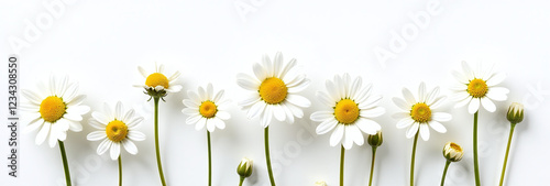 isolated camomile flowers white background create soothing atmosphere relaxation stress relief purposes