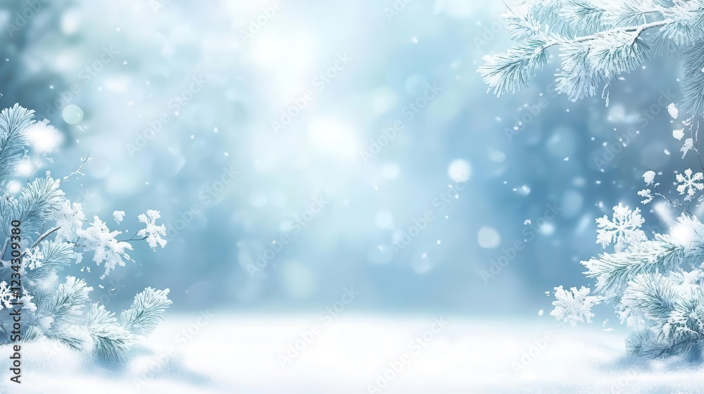 A wonderful winter scene with snow-covered branches and falling snowflakes, creating an atmosphere of tranquility and enchantment A wonderful winter scene with snow-covered branches and falling snowflakes, creating an atmosphere of tranquility and enchantment