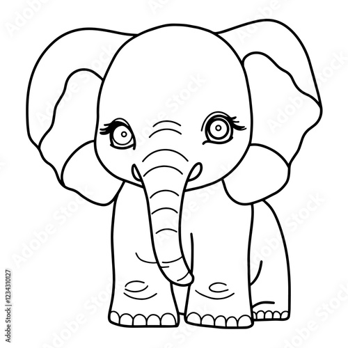 Cute blue elephant hand-drawn digital illustration on a white background