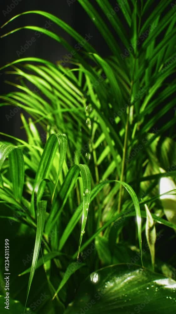 Droplets Of Water Splashing On Green Plants Droplets Of Water Splashing On Green Plants