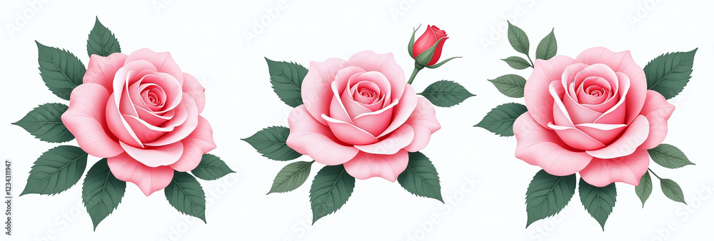 Naklejka premium pink rose leaf set wedding floral designs cards invitations vector arrangements