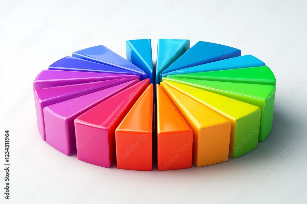 Fototapeta premium Colorful geometric shapes arranged in a circular pattern create a vibrant display of hues and sections